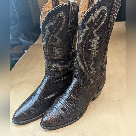 Lucchese Boots men's size 8.5EE Exotic Genuine Brown Teju Lizard Classic Western - Picture 3 of 13